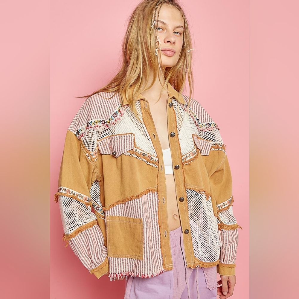 POL Multicolor Patchwork Jacket with Floral Detai… - image 1